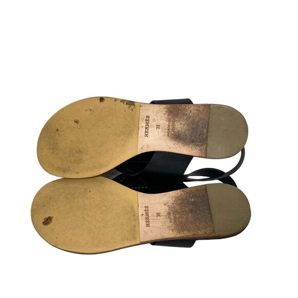 HERMES Black Leather Sandals 375-052425 - Picture 6 of 8